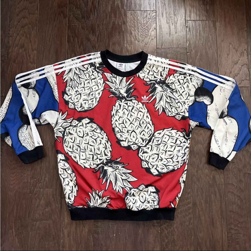 Adidas x The Farm Rio Red Blue Pineapple Crewneck Sweatshirt Boyfriend Small